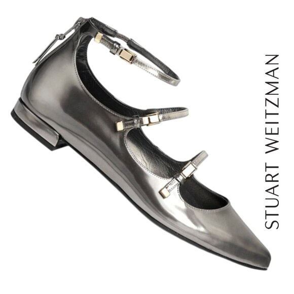 Stuart Weitzman | Flippy Pewter Mary Jane Flats, size 9M - Picture 1 of 6